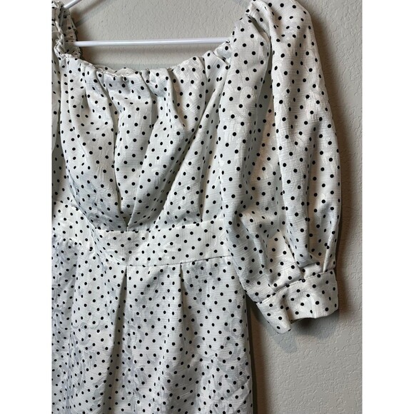 Topshop Dress Womens 4 White Black Polka Dot Puff Sleeve Mini Jacquard Party - Picture 2 of 8